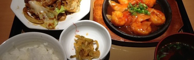 西新宿のやよい軒で回鍋肉とエビチリの定食